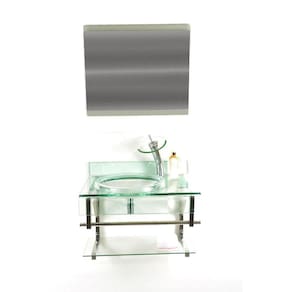 Gabinete De Vidro 60Cm Curvado Duplo Inox Com Cuba Chapéu