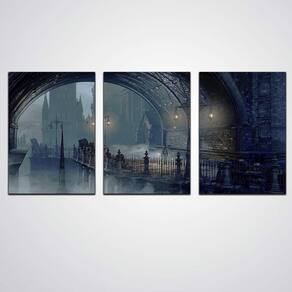 Quadro Decorativo 3 Peças Paisagem Europeia Inverno