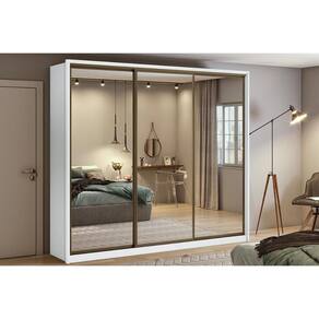 Guarda Roupa Casal 3 Portas de Correr e 6 Gavetas c/ 3 Espelhos Spazio Branco - Lopas