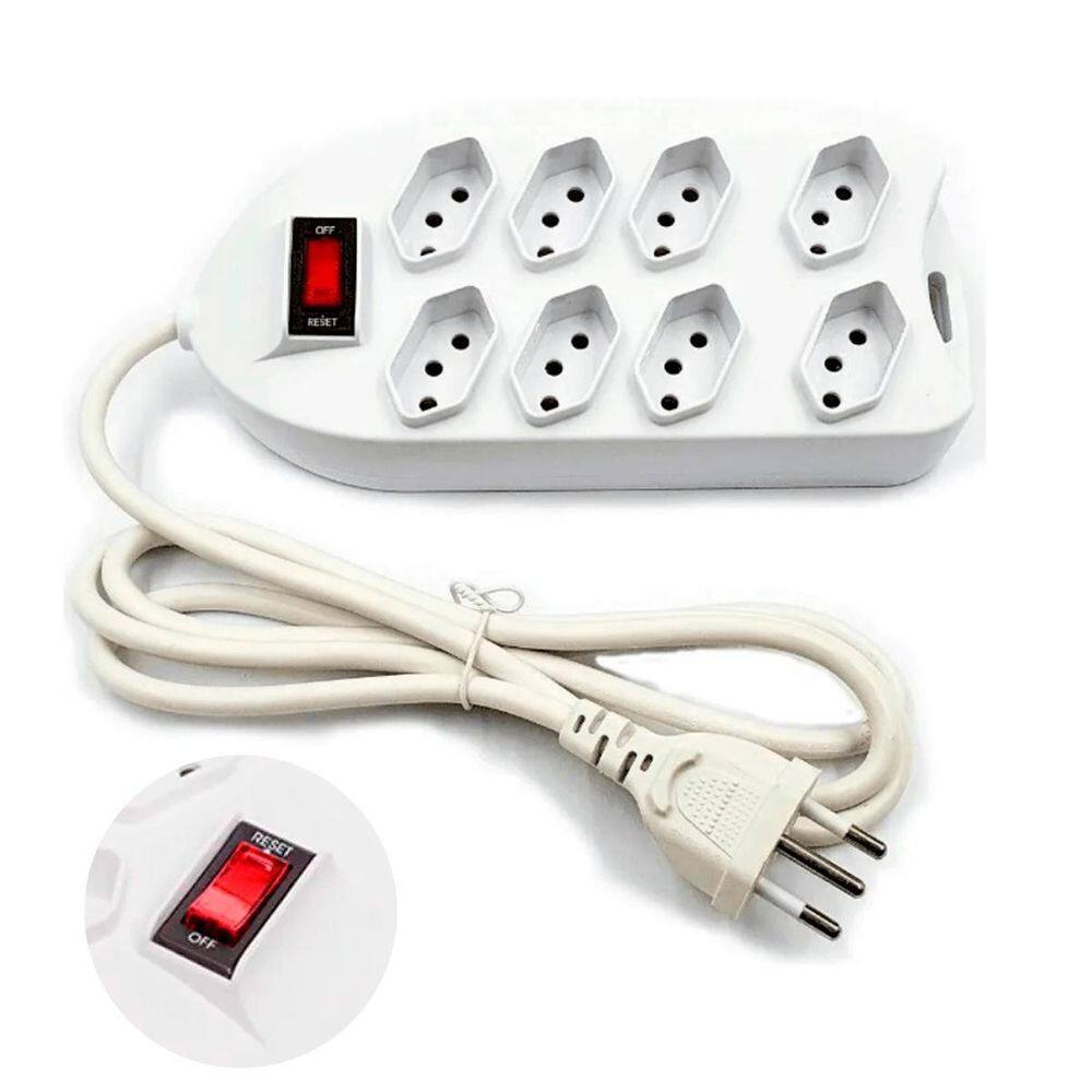 Extensão Energia 8 Tomadas 110/220V Bivolt Branco Cabo 2