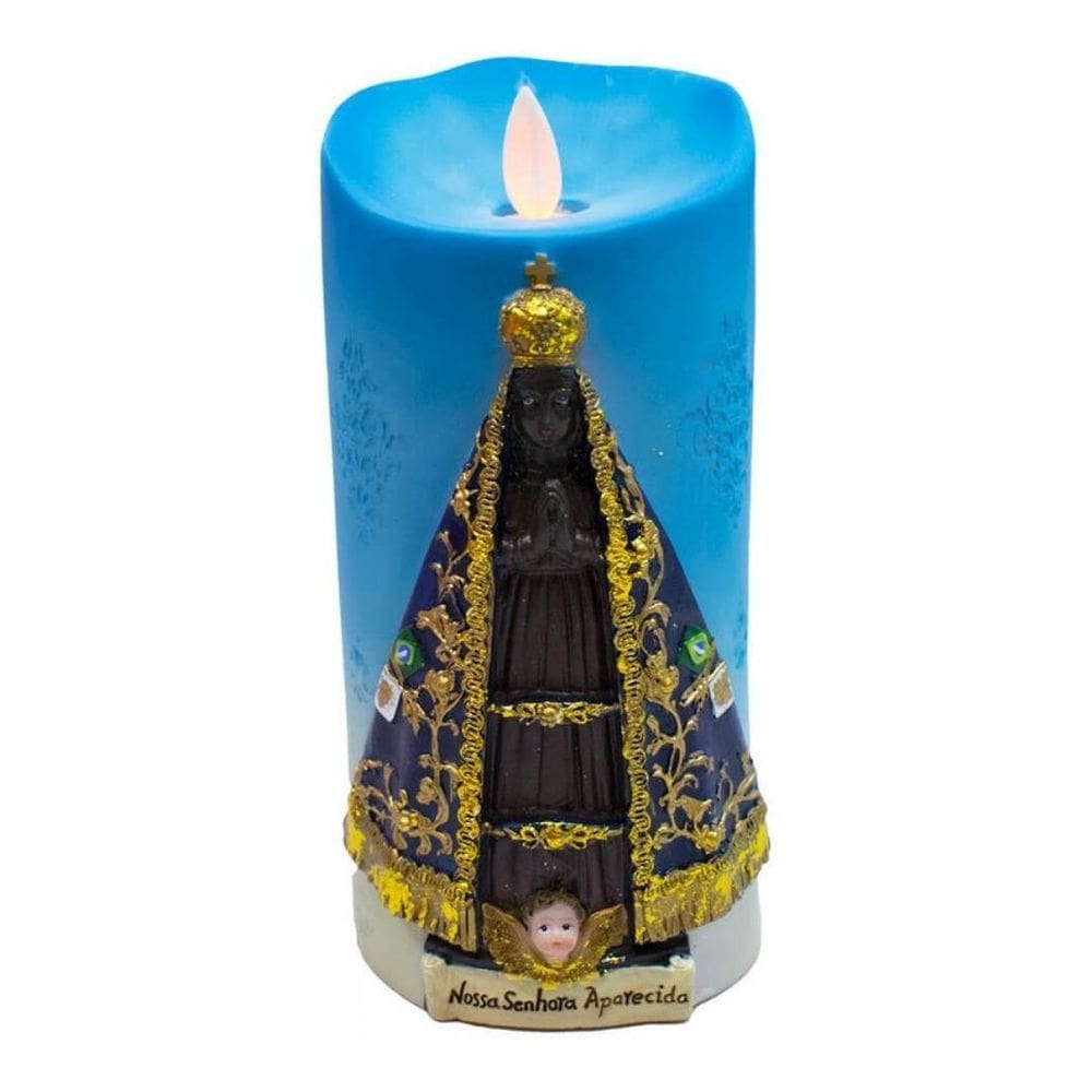 Vela Led Decorativa Nossa Senhora Aparecida 17.5Cm Resina