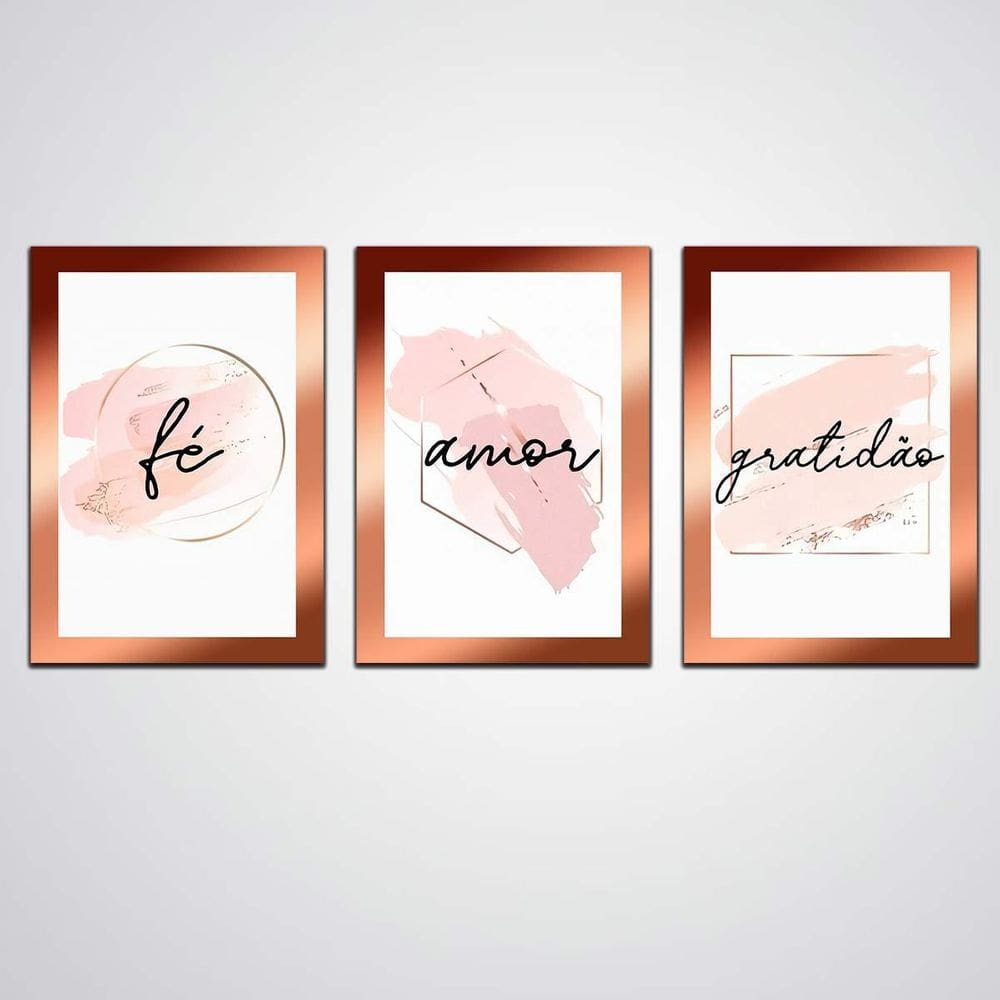Kit Quadro Fé Amor Gratidão Mdf 30X20Cm