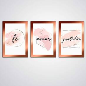 Kit Quadro Fé Amor Gratidão Mdf 30X20Cm