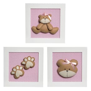 Trio De Quadros Ursa Quarto Bebê Infantil Menina