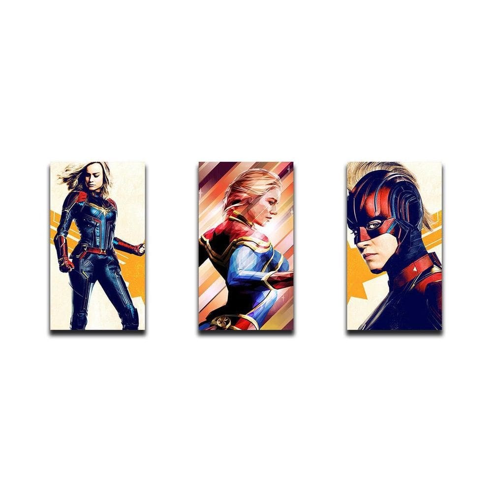 Kit 3 Placas Decorativas Capitã Marvel Mdf