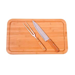 Conjunto Churrasco Tábua Retangular 30x50cm Garfo Faca Mor