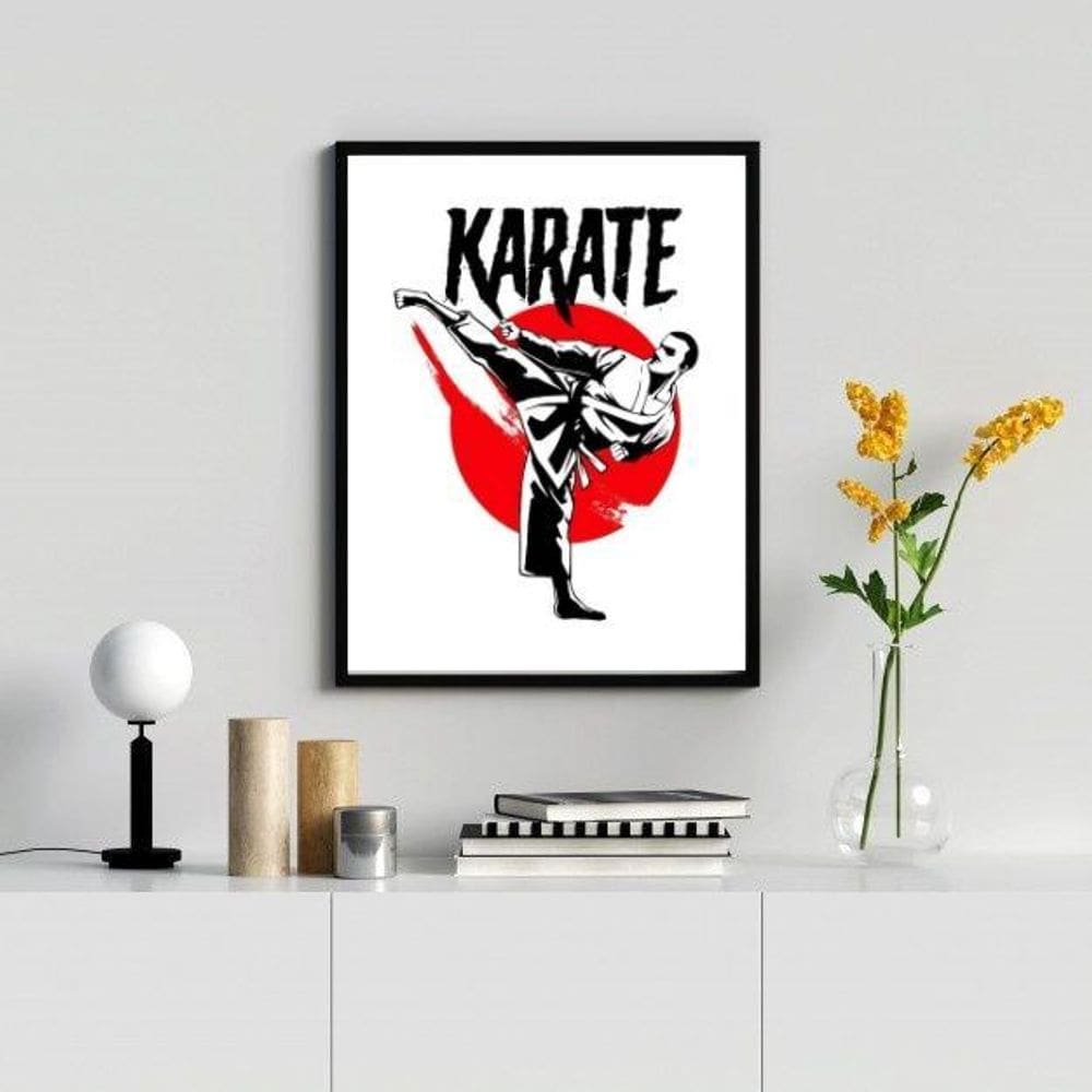 Quadro Decorativo Karatê 33x24cm Moldura de Madeira Branca