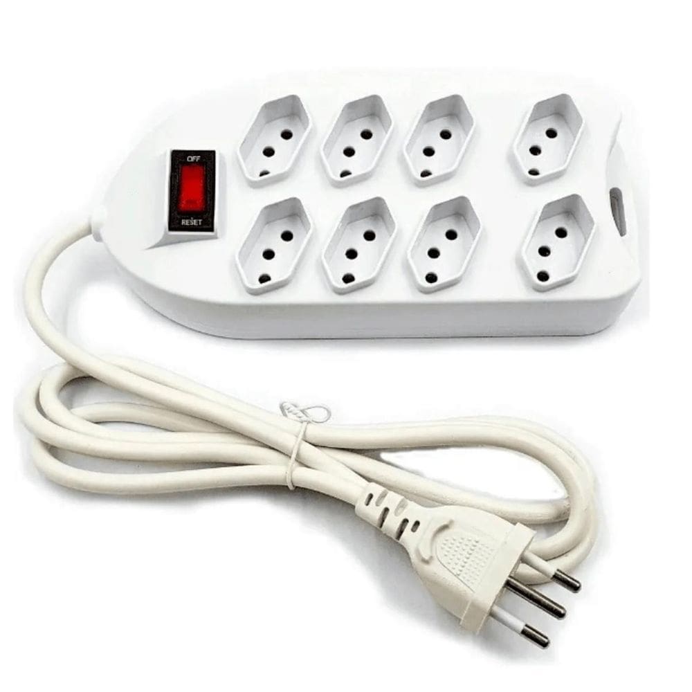 Régua Tomadas 8 Saídas Cabo 2 Metros 110/220V Bivolt Branco