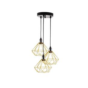 Lustre Triplo Aramado Retrô Diamante 18X18Cm Amarelo Md8003