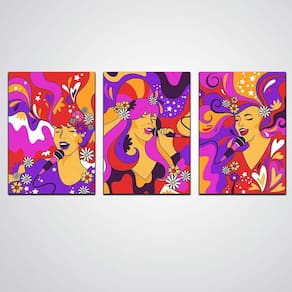 Quadro Decorativo 3 Peças Cantoras Colorido