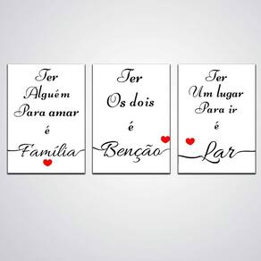 Kit 3 Quadros Fé Familia Benção Sala Quarto Presente