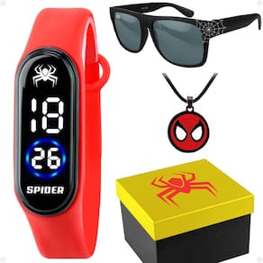 Relógio Infantil Digital + Colar Aranha + Óculos Sol + Caixa Homem Aranha Presente Criança Silicone