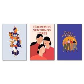 Kit 3 Placas Decorativas Quadros 3 Peças Feminismo Arte