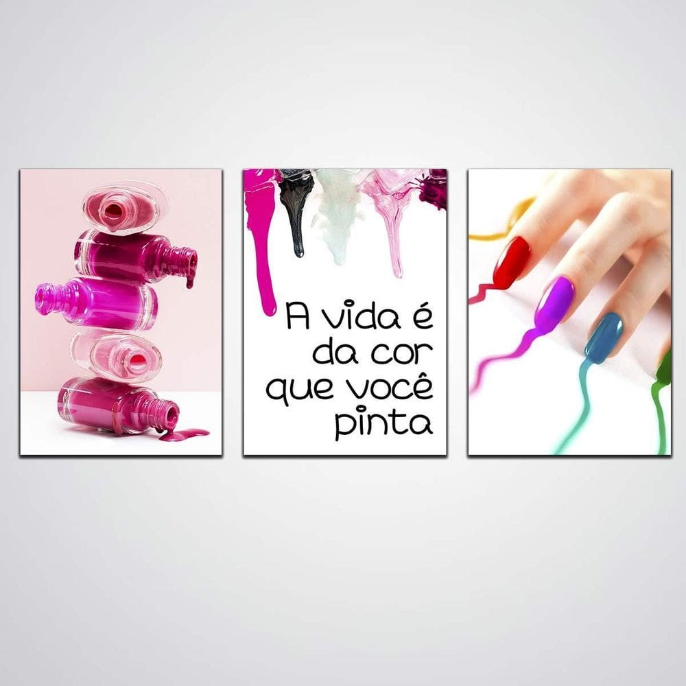 Quadro Decorativo 3 Peças Manicure Salão Cabeleira