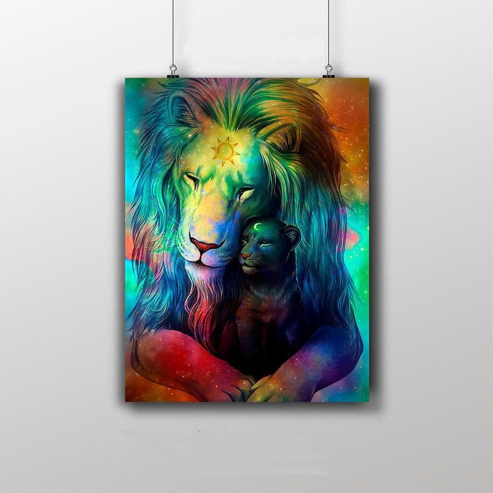 Placa Decorativa Leão E Leoa Artwork Wallpaper 20X30CM