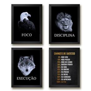 Kit 4 Quadros Motivacionais Empresa 33x24cm Madeira Branca