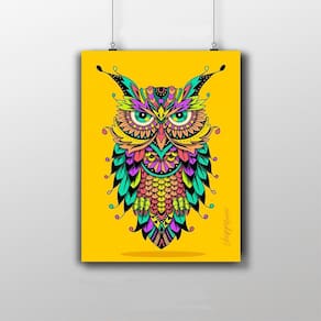 Placa Decorativa Coruja Maori Colorido 20X30CM
