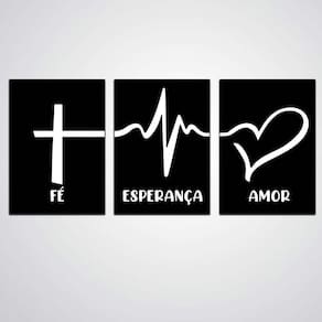 Kit 3 Quadros Decorativos Mdf Fé Esperança Amor 20X30Cm