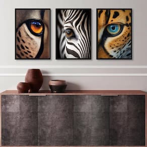 Kit 3 Quadros Decorativos Olhos De Animais 45X34Cm - Vidro