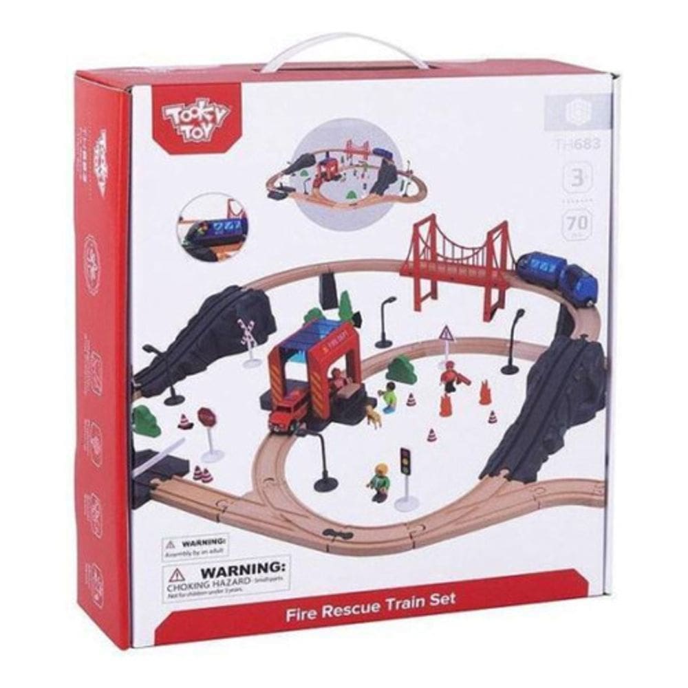 Conjunto Pista De Trem Grande Madeira Tooky Toys Brinquedo