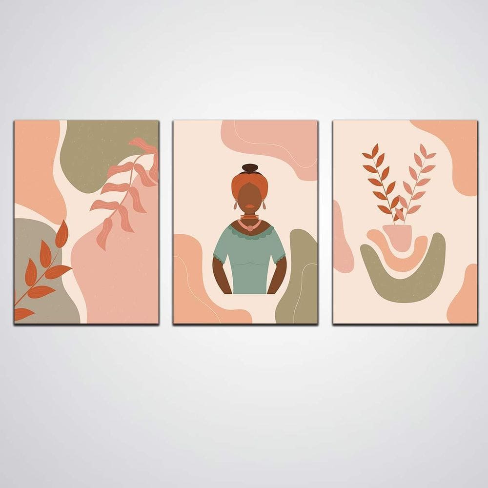 Quadro Decorativo 3 Peças Abstrato Bahiana