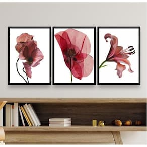 Kit 3 Quadros Decorativos Modernos Flores- Vinho Marsala