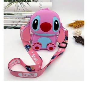 Bolsa Infantil Silicone Alça Regulável Mini Bolsinha Lilo Stitch Angel com Ziper Porta Moedas Acessórios Tendência
