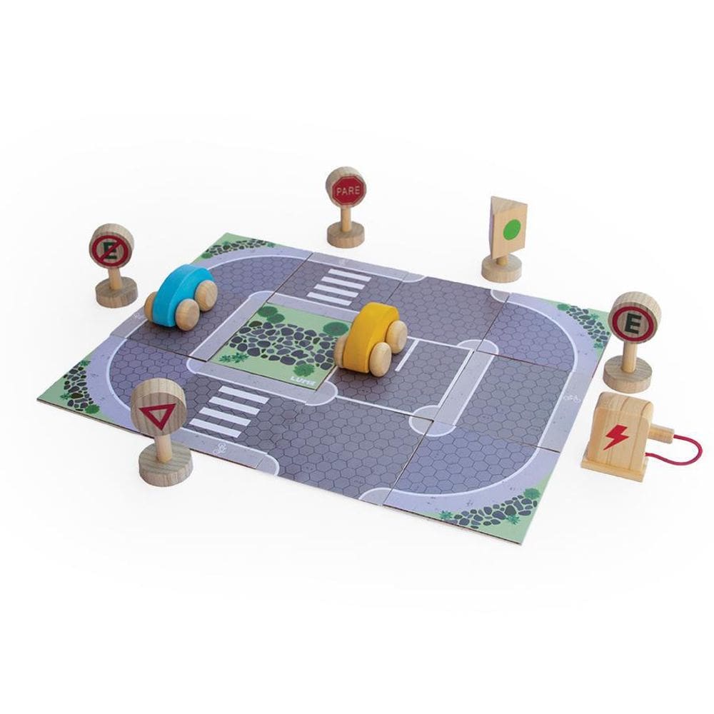 Brinquedo Educativo Estrada - Carrinhos De Madeira E Placas