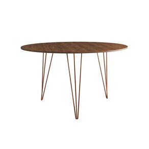 Mesa de Jantar Redonda 110cm Clips 3 Pés Base Cobre Amendoa