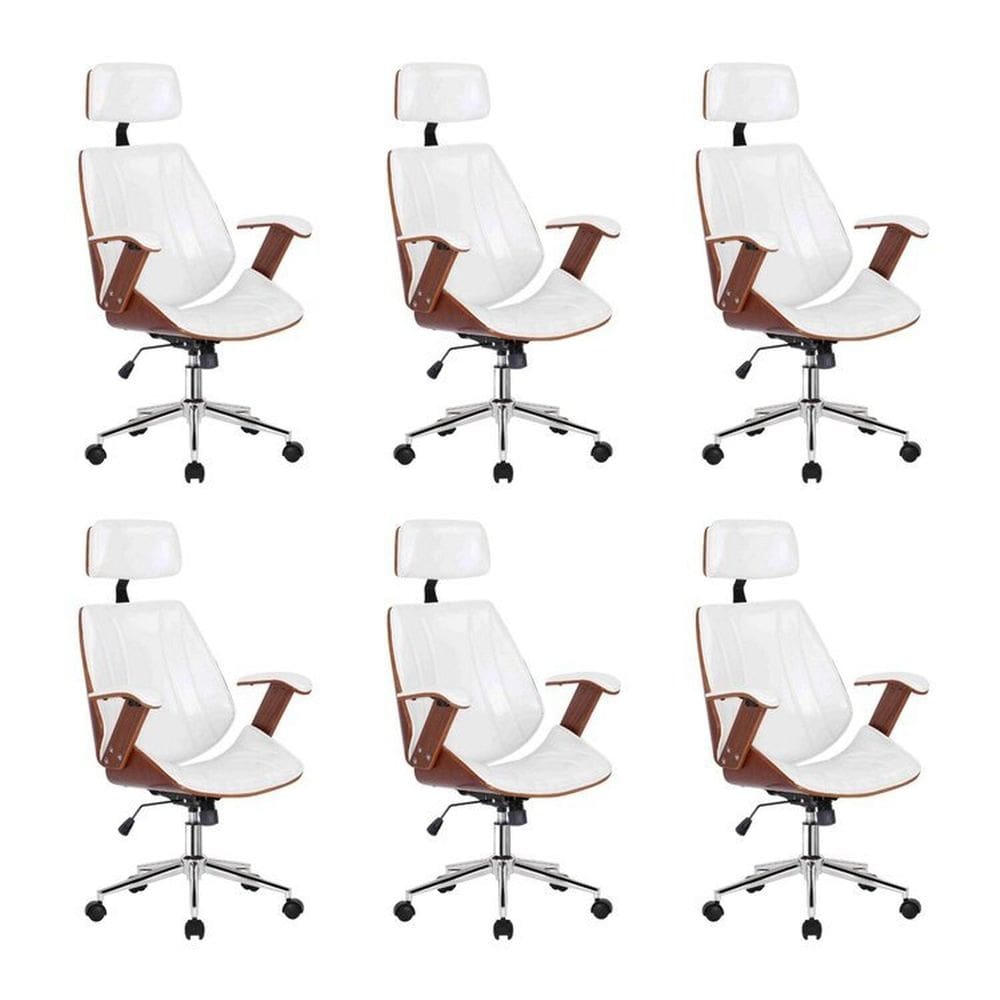 Kit 6 Cadeiras Escritório Presidente Giratória Kopenhagen Apoia Cabeça Branco