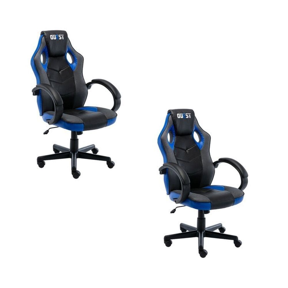 Kit 2 Cadeiras Gamer Giratória Regulavel Quest Preto/Azul