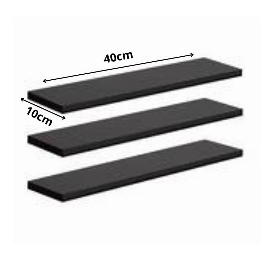 Kit 3 Prataleiras de Madeira Pretas 1,5x10x40cm com Bucha