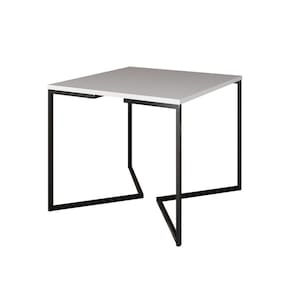 Mesa Jantar Industrial Quadrada 90cm Base V Ferro Branco