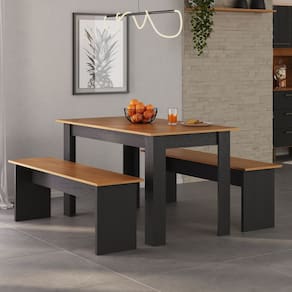 Conjunto Sala de Jantar 1 Mesa 135cm 2 Bancos Primor Cinamomo/Preto Catedral