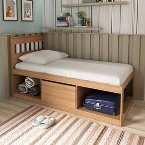 Cama Solteiro 1 Porta Cm8037 Amêndoa/Branco - Tecno Mobili
