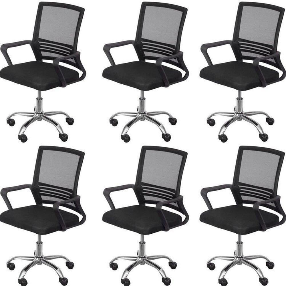 Kit 6 Cadeiras para Escritório Diretor Lyon Baixa em Tela Mesh Preto