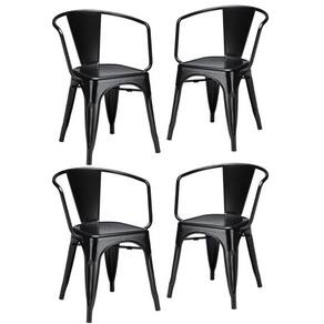 Kit 4 Cadeiras Iron Tolix Francesinha Industrial com Apoio de Braços Pretas