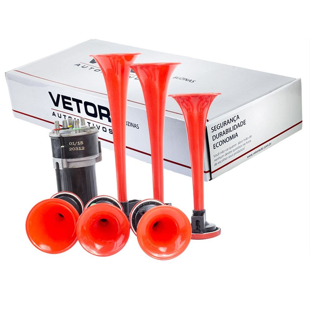 Buzinas Eletropneumática Musical 6 Cornetas Vermelhas 12v