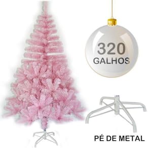 Arvore De Natal 150Cm Rosa Com 320 Galhos E Pe De Metal