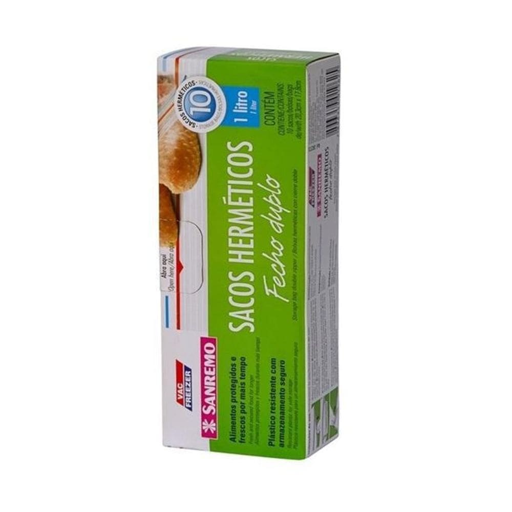 Saco Hermético Fecho Duplo Plástico 1L Sanremo Livre Bpa