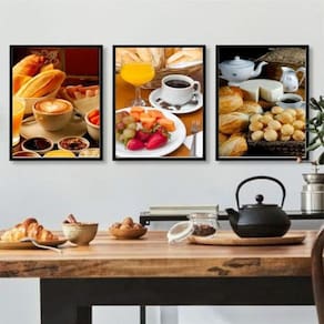 Quadros Decorativos Café da Manhã - Kit 3, Moldura Preta