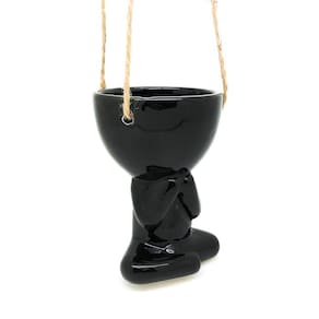 Vaso Cachepô Pendente Em Cerâmica Bob Homenzinho Preto Md1