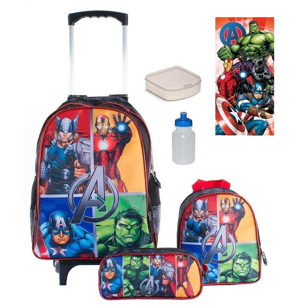 Kit Mochila Infantil Rodinhas Vingadores+ Lancheira + Estojo