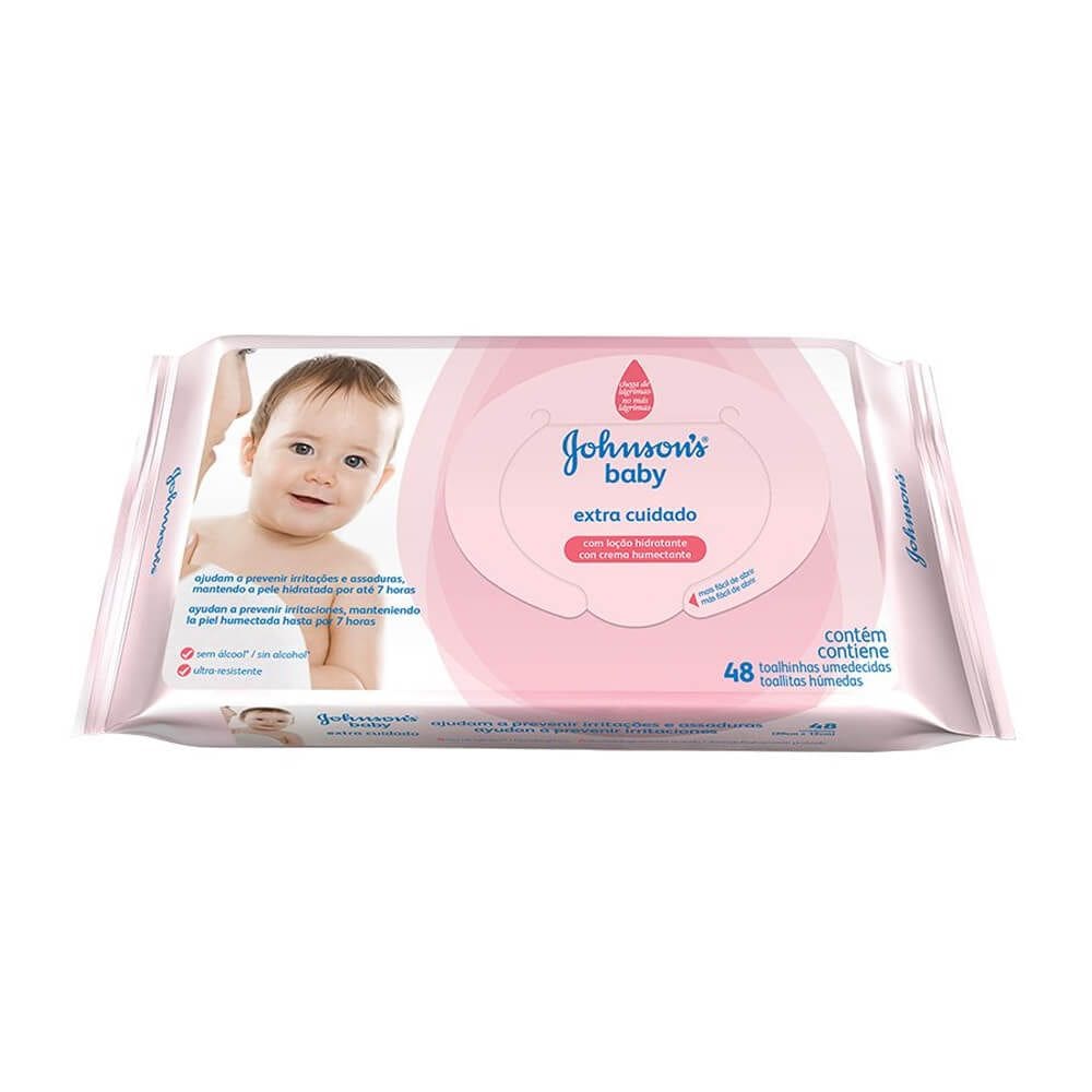 Toalhinhas Umedecidas Johnson`s Baby Extra Cuidado 48 un.