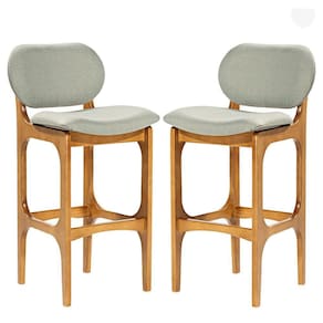 Kit 2 Banquetas Alta Estofada Rafine Madeira Maciça Castanho Linho Verde