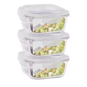 Conjunto 3 Potes Vidro Hermético Tampa Mantimentos 520ml