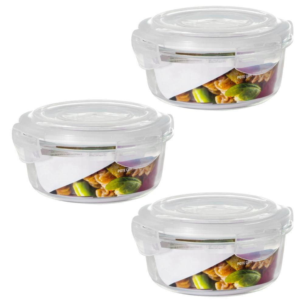 Conjunto Potes Vidro Hermético Redondo 950ml - Quality House