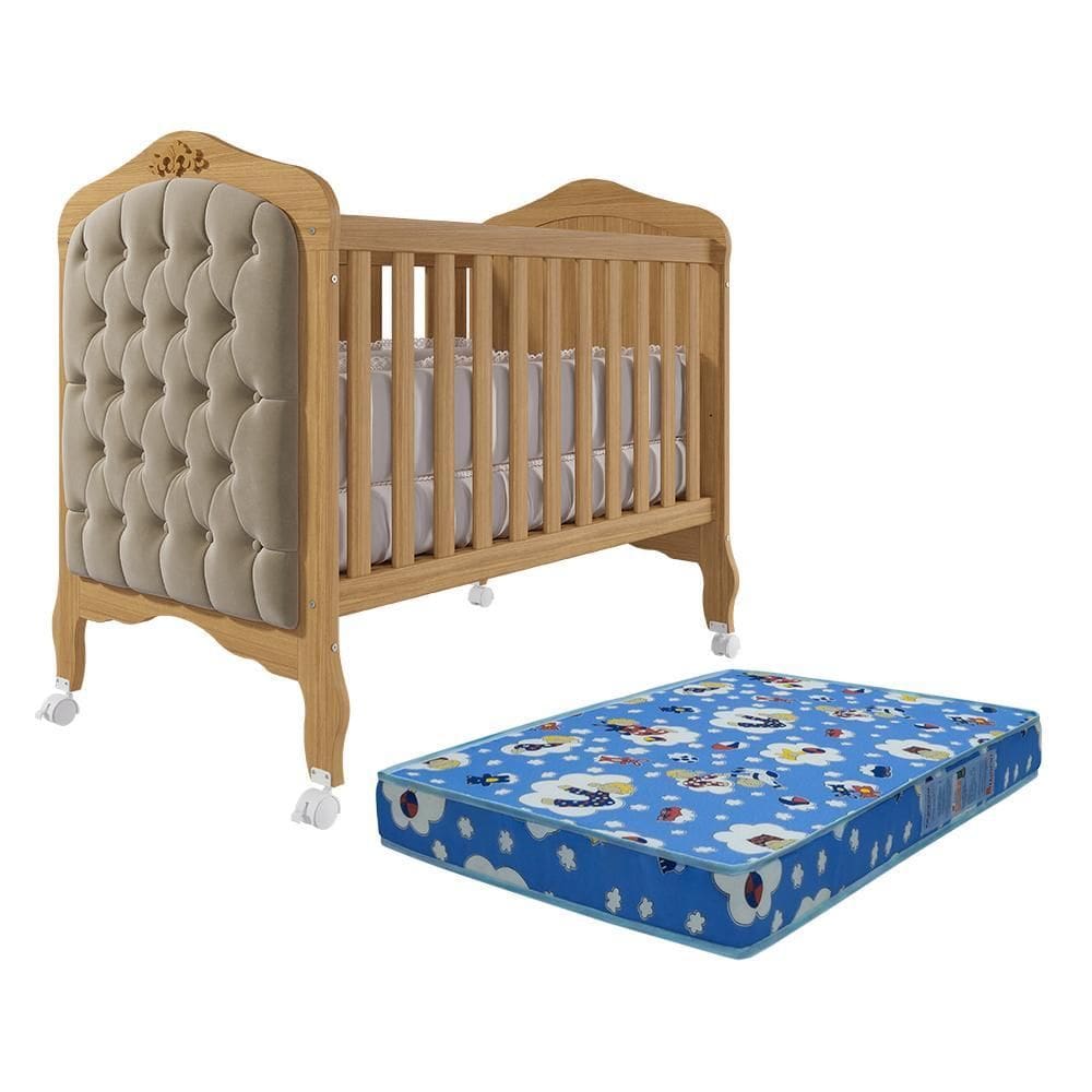 Berço Mini Cama Harmonia com Capitonê e Colchão Physical - Permóbili Baby
