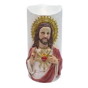 Vela Led Decorativa Sagrado Coração De Jesus 17.5Cm Resina