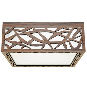 Lustre Decorativo Madeira Plafon Copacabana Quad 20Cm